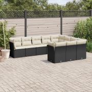 vidaXL Loungegrupp 10 delar med svarta dynor konstrotting