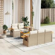 vidaXL Soffgrupp för trädgården med dynor 6 delar beige konstrotting