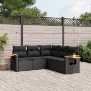 vidaXL Loungegrupp för trädgården med dynor 5 delar svart konstrotting