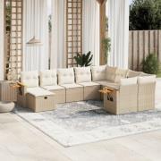 vidaXL Soffgrupp för trädgård med dynor 10 delar beige konstrotting