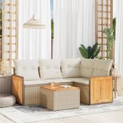 vidaXL Soffgrupp för trädgården med dynor 5 delar beige konstrotting