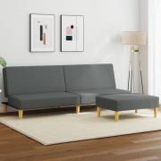 vidaXL Bäddsoffa 2-sits med kuddar och fotpall mörkgrå sammet