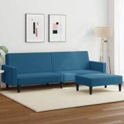 vidaXL Bäddsoffa 2-sits med fotpall blå sammet