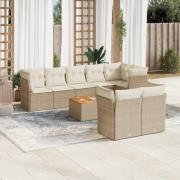 vidaXL Soffgrupp för trädgården med dynor 9 delar beige konstrotting