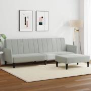 vidaXL Bäddsoffa 2-sits med fotpall ljusgrå sammet