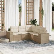 vidaXL Soffgrupp för trädgården med dynor 5 delar beige konstrotting