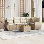 vidaXL Soffgrupp för trädgården med dynor 6 delar beige konstrotting