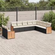 vidaXL Loungegrupp 10 delar med svarta dynor konstrotting