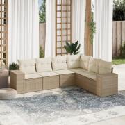 vidaXL Soffgrupp för trädgården med dynor 6 delar beige konstrotting