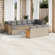 vidaXL Soffgrupp för trädgården med dynor 13 delar beige konstrotting