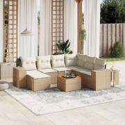 vidaXL Matgrupp för trädgården med dynor 8 delar beige konstrotting