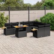 vidaXL Loungegrupp 10 delar med svarta dynor konstrotting