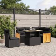 vidaXL Loungegrupp med dynor 6 delar svart konstrotting
