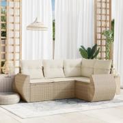 vidaXL Soffgrupp för trädgård med dynor 4 delar beige konstrotting
