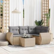 vidaXL Soffgrupp för trädgården med dynor 5 delar beige konstrotting