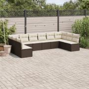 vidaXL Loungegrupp 10 delar med brun dynor konstrotting
