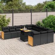 vidaXL Loungegrupp för trädgården m. dynor 11 delar konstrotting svart