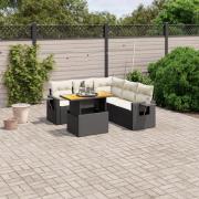 vidaXL Loungegrupp med dynor 6 delar svart konstrotting