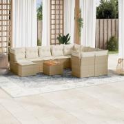 vidaXL Loungegrupp för trädgården m. dynor 11 delar beige konstrotting
