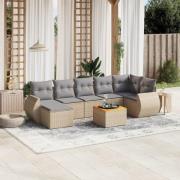 vidaXL Matgrupp för trädgården med dynor 8 delar beige konstrotting