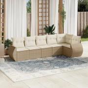 vidaXL Soffgrupp för trädgården med dynor 6 delar beige konstrotting