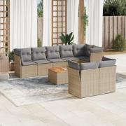 vidaXL Soffgrupp för trädgården med dynor 9 delar beige konstrotting