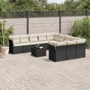 vidaXL Loungegrupp med dynor 12 delar svart konstrotting