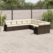 vidaXL Loungegrupp 10 delar med brun dynor konstrotting