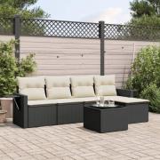 vidaXL Loungegrupp med dynor 6 delar svart konstrotting