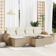 vidaXL Matgrupp för trädgården med dynor 7 delar beige konstrotting