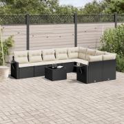 vidaXL Loungegrupp 10 delar med svarta dynor konstrotting