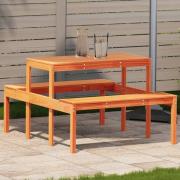 vidaXL Picknickbord vaxad brun 110x134x75 cm massivt trä