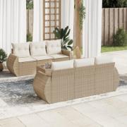 vidaXL Matgrupp för trädgården med dynor 7 delar beige konstrotting