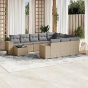vidaXL Loungegrupp för trädgården m. dynor 11 delar beige konstrotting