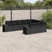 vidaXL Loungegrupp 10 delar med svarta dynor konstrotting