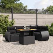 vidaXL Loungegrupp med dynor 6 delar svart konstrotting