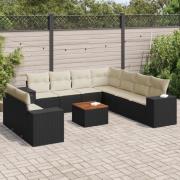 vidaXL Loungegrupp 10 delar med svarta dynor konstrotting