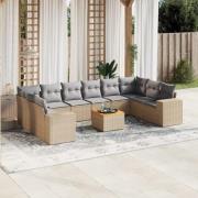 vidaXL Loungegrupp för trädgården m. dynor 11 delar beige konstrotting
