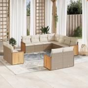 vidaXL Loungegrupp för trädgården m. dynor 11 delar beige konstrotting
