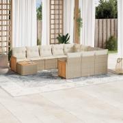 vidaXL Loungegrupp för trädgården m. dynor 11 delar beige konstrotting