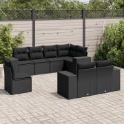 vidaXL Loungegrupp för trädgården med dynor 8 delar svart konstrotting
