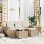 vidaXL Soffgrupp för trädgården med dynor 5 delar beige konstrotting