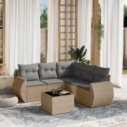 vidaXL Soffgrupp för trädgården med dynor 6 delar beige konstrotting
