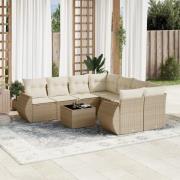 vidaXL Soffgrupp för trädgården med dynor 9 delar beige konstrotting