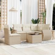 vidaXL Soffgrupp för trädgården med dynor 6 delar beige konstrotting
