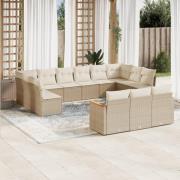 vidaXL Soffgrupp för trädgården med dynor 13 delar beige konstrotting