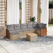 vidaXL Matgrupp för trädgården med dynor 8 delar beige konstrotting