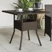 vidaXL Trädgårdsbord med glasskiva brun 80x80x75 cm konstrotting