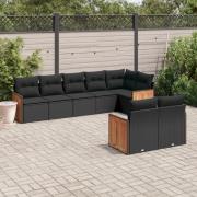 vidaXL Loungegrupp för trädgården med dynor 8 delar svart konstrotting