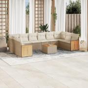 vidaXL Loungegrupp för trädgården m. dynor 11 delar beige konstrotting